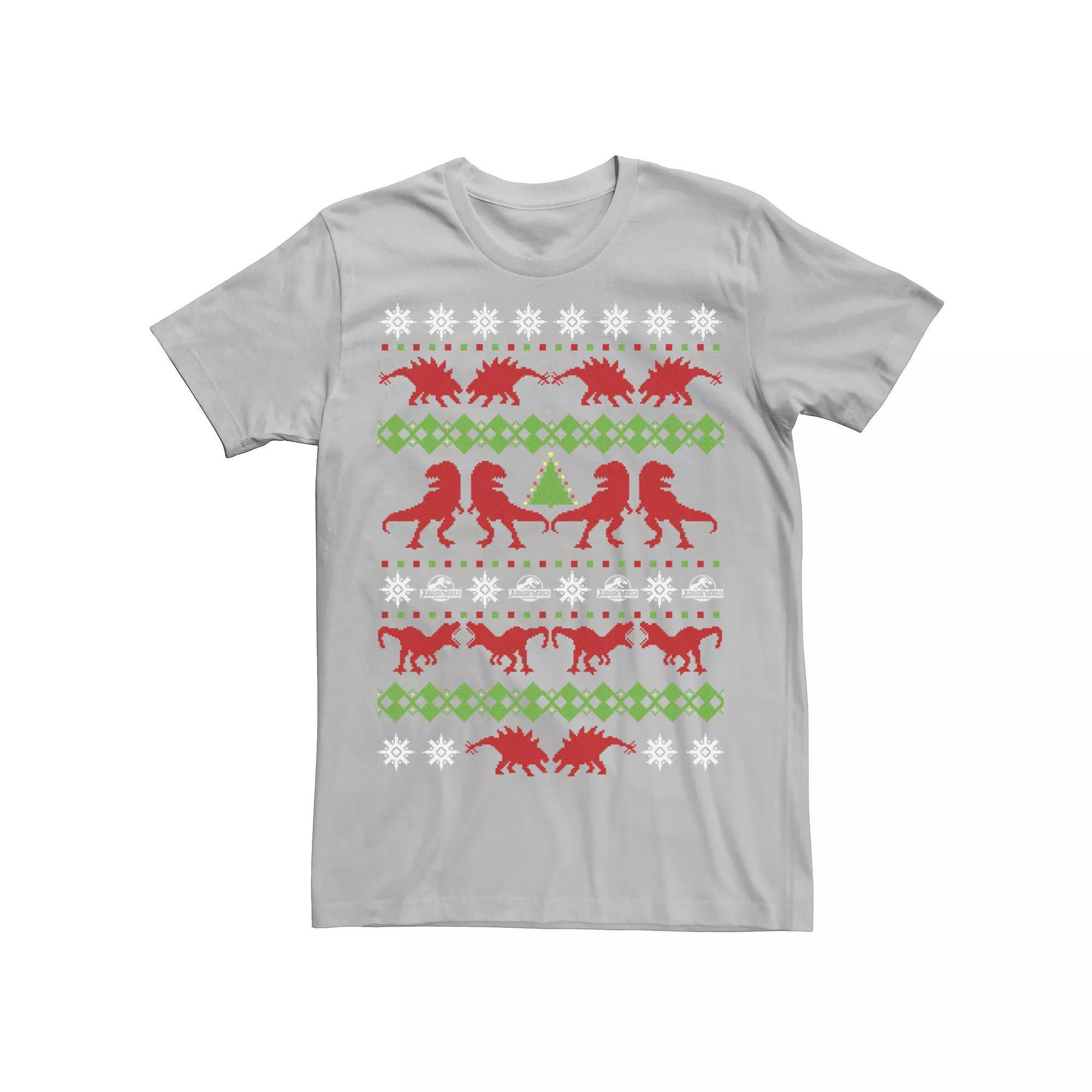 Men's Jurassic World Dino Ugly Holiday Sweater Tee, Size: XL, Athletic Grey Product Image