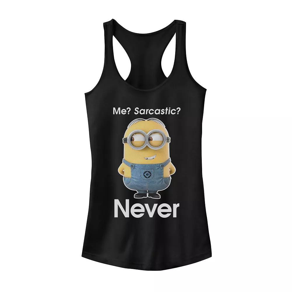 Juniors' Minions Never Sarcastic Tank Top, Girl's, Size: Large, Black Product Image