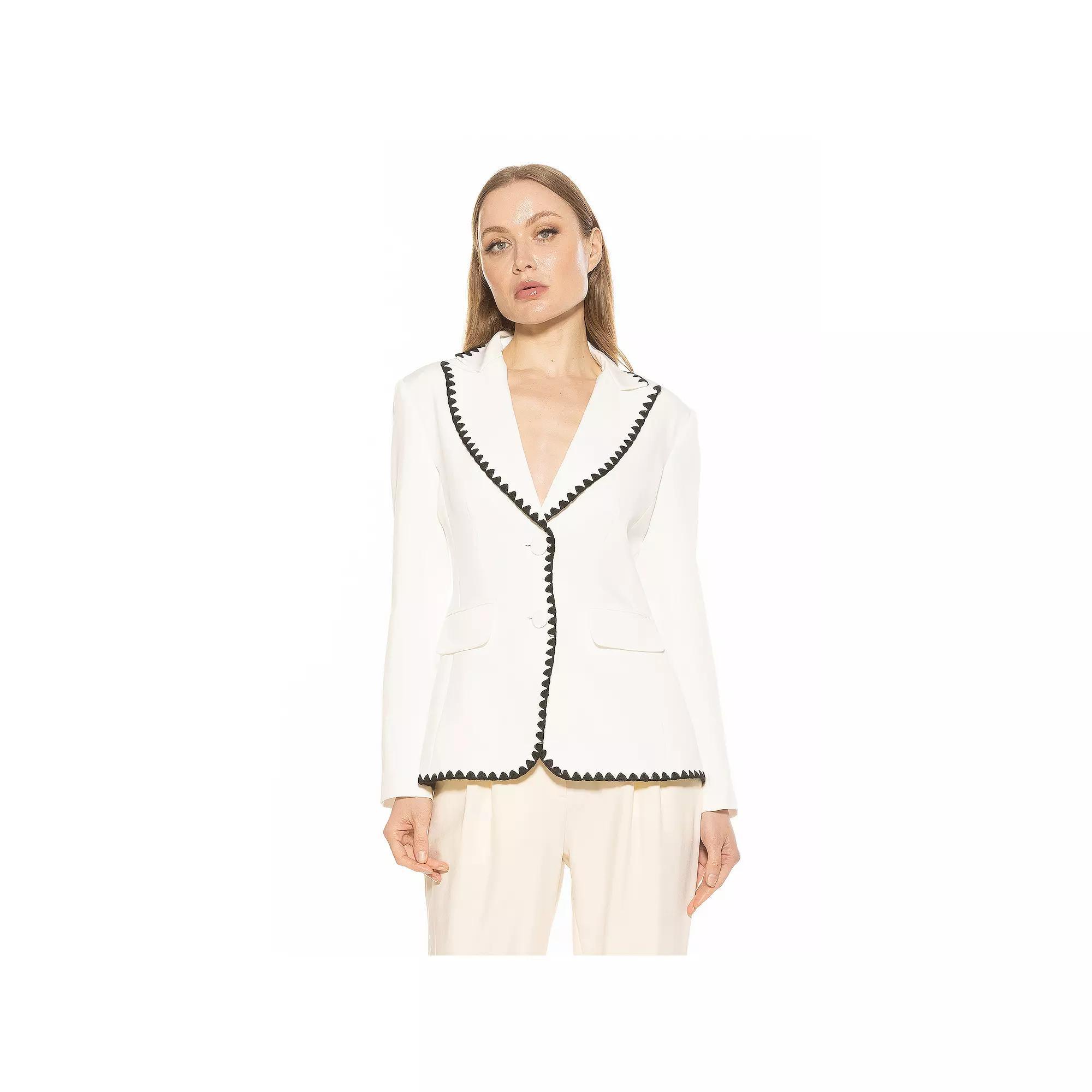 Women's ALEXIA ADMOR Jessilyn Long Sleeve Embroidery Trimmed Blazer, Size: 2, Ivory Product Image