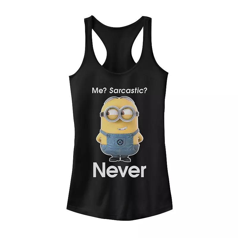 Juniors' Minions Never Sarcastic Tank Top, Girl's, Size: Large, Black Product Image