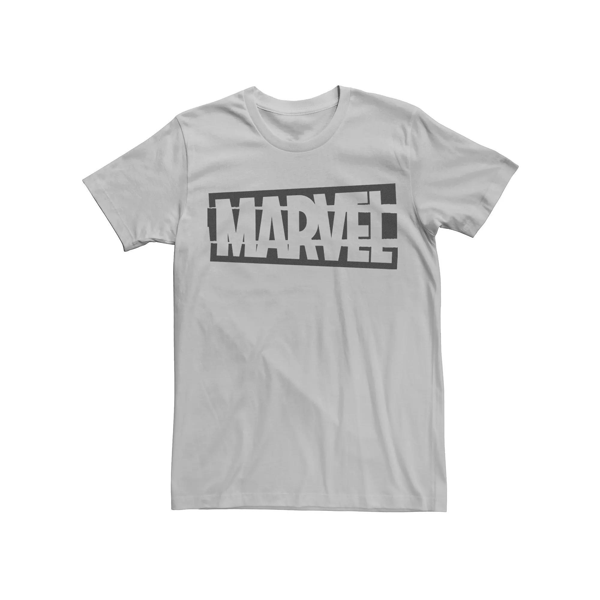 Men's Marvel Split Flat Black Logo Tee, Size: XXL, Silver Product Image