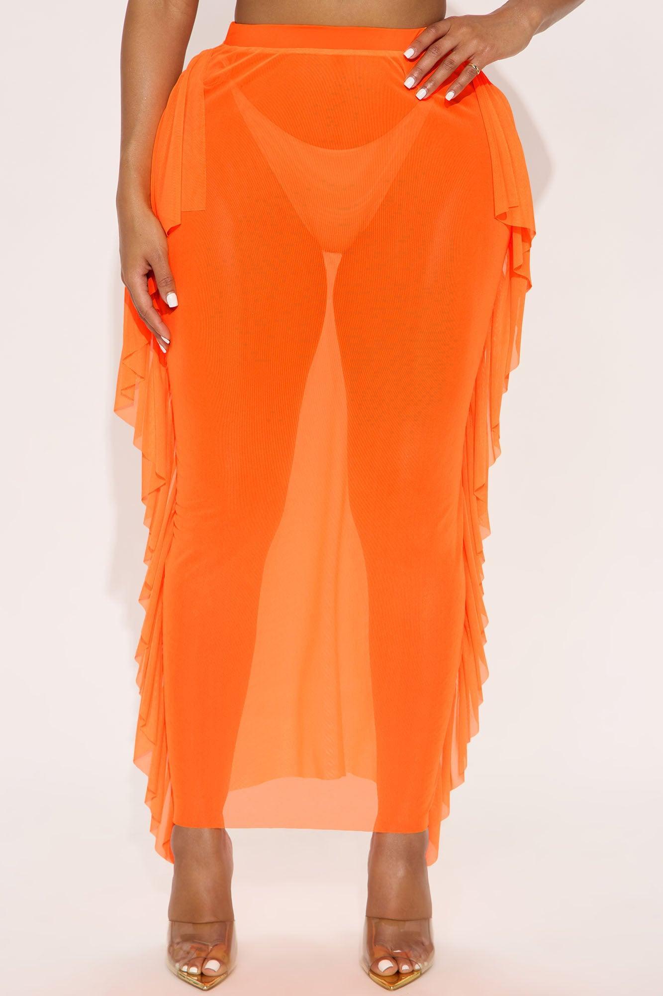 Sunshine See Through Coverup Skirt - Orange Product Image