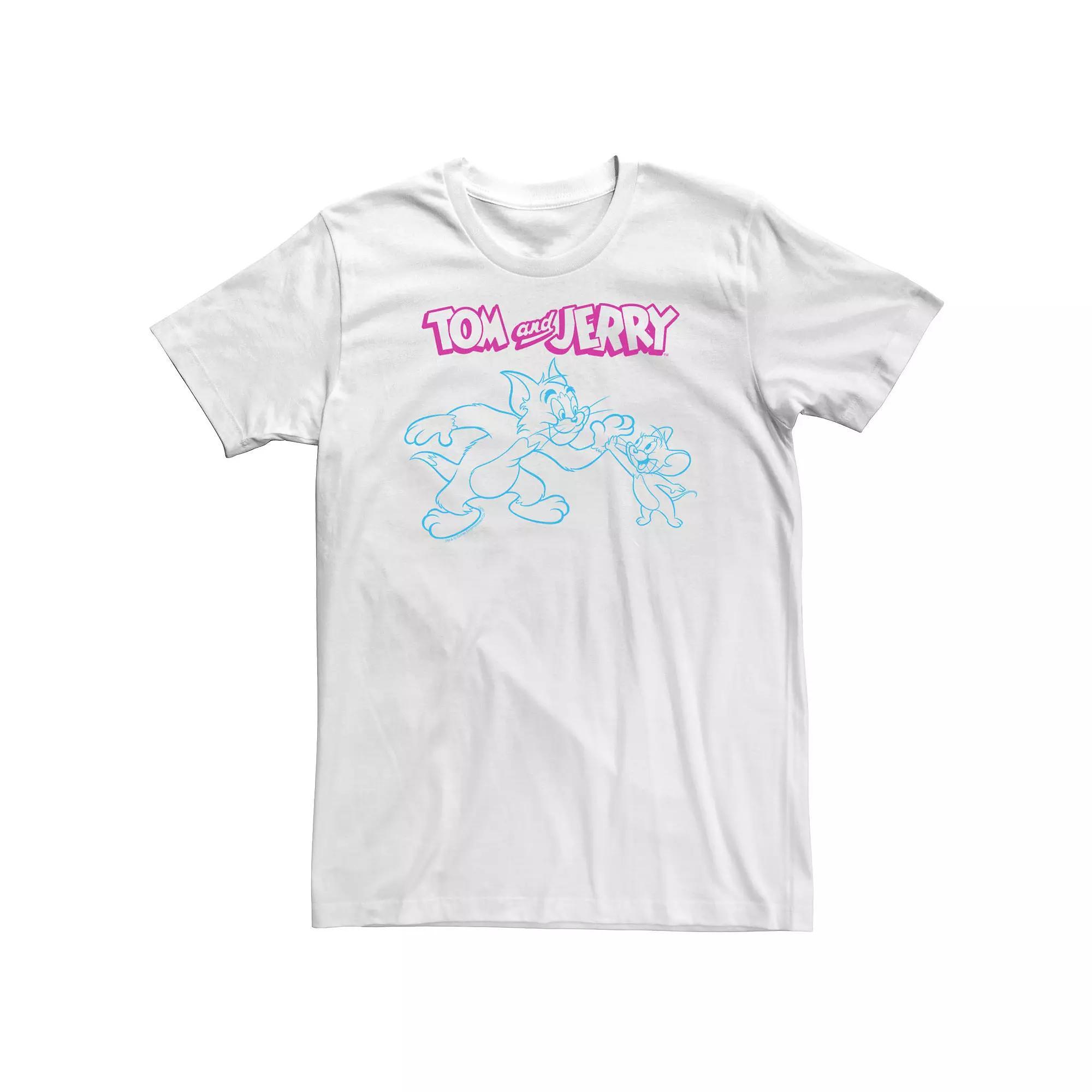 Big & Tall Tom And Jerry High Five Line Art Tee, Men's, Size: 4XLT, White Product Image