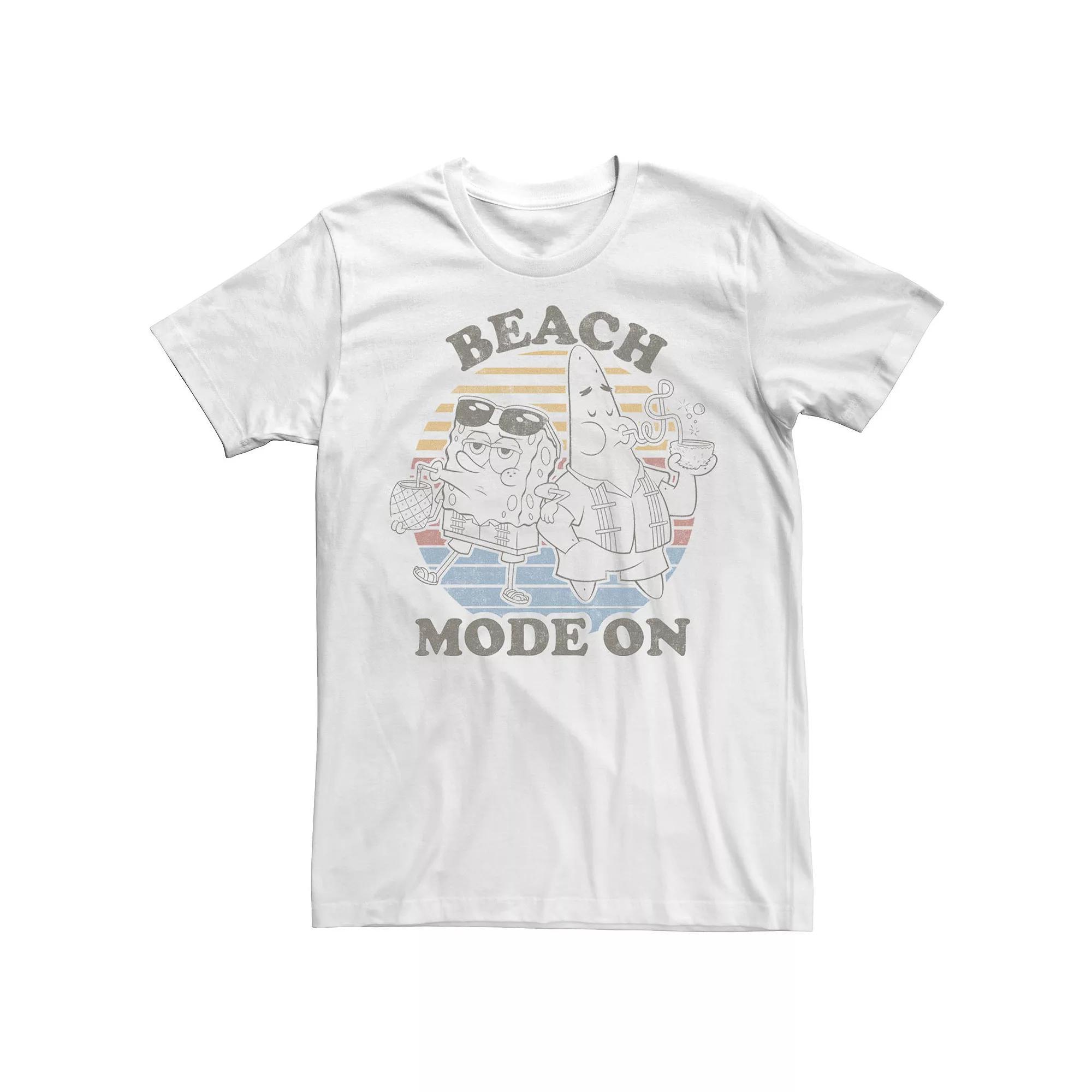 Men's Spongebob Squarepants Beach Mode On Faded Retro Tee, Size: Small, White Product Image