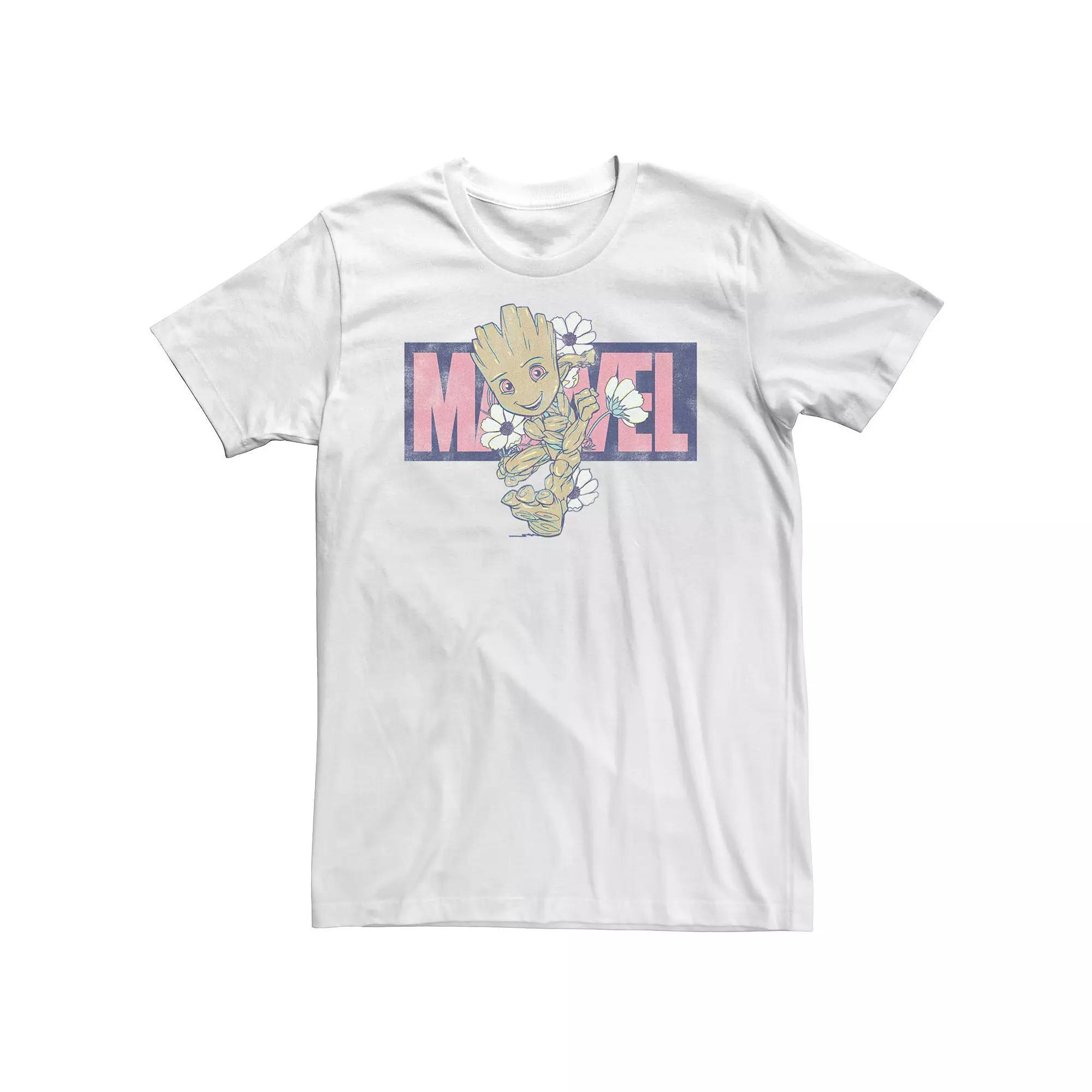 Big & Tall Marvel Groot Running Floral Tee, Men's, Size: 5XL, White Product Image