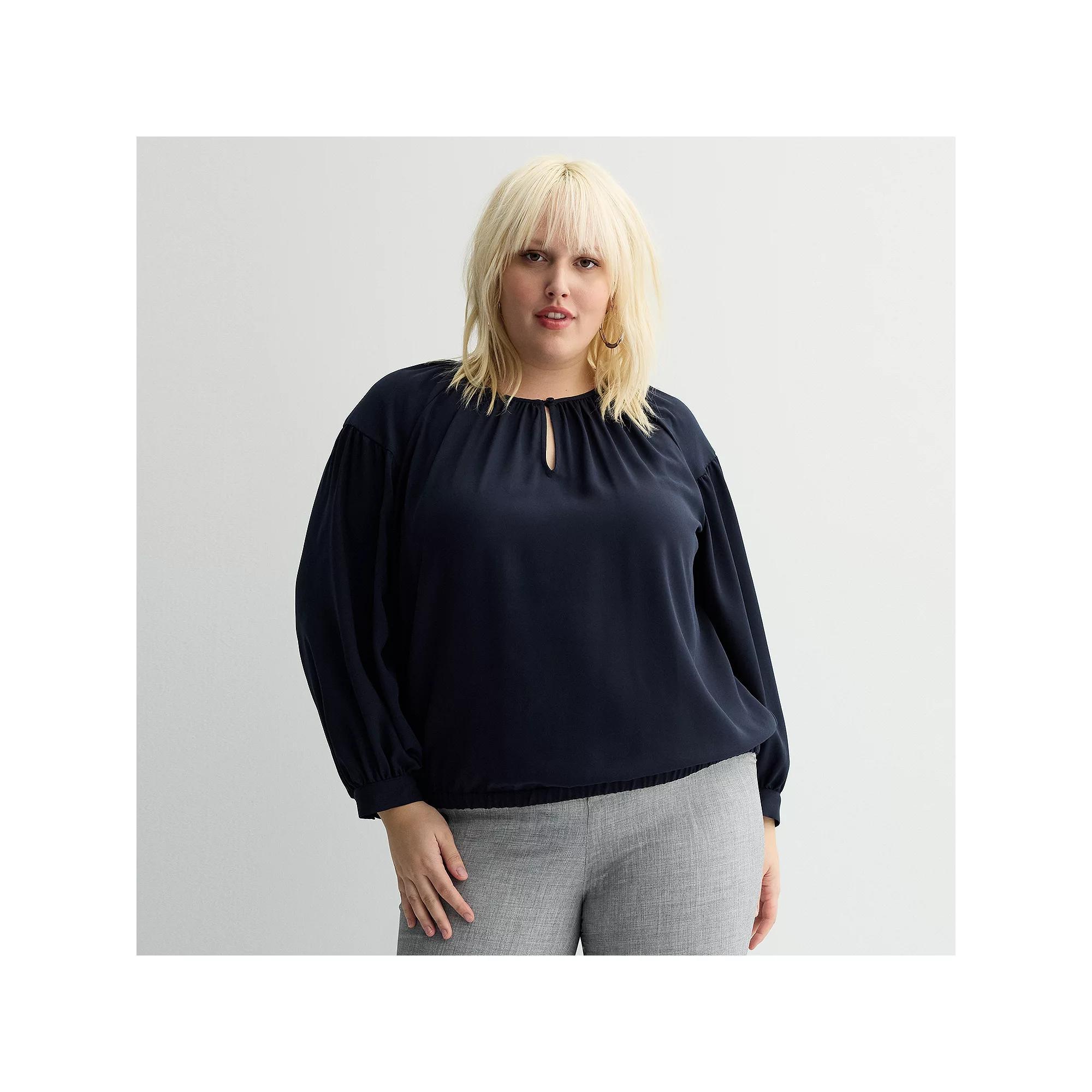 Plus Size Nine West Keyhole Elastic Waist Blouse, Women's, Size: 0X, Captain Product Image