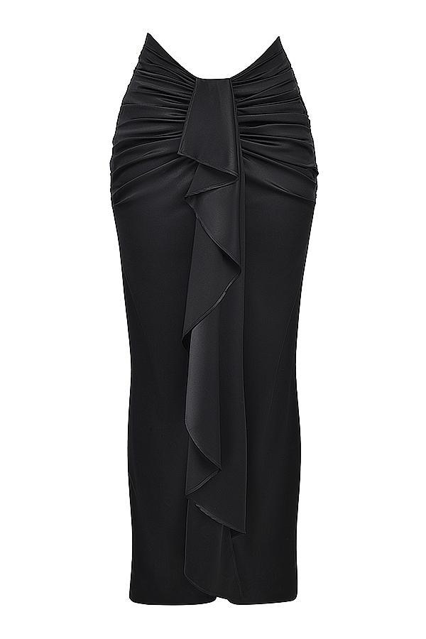 Arla  black draped silk maxi skirt Product Image