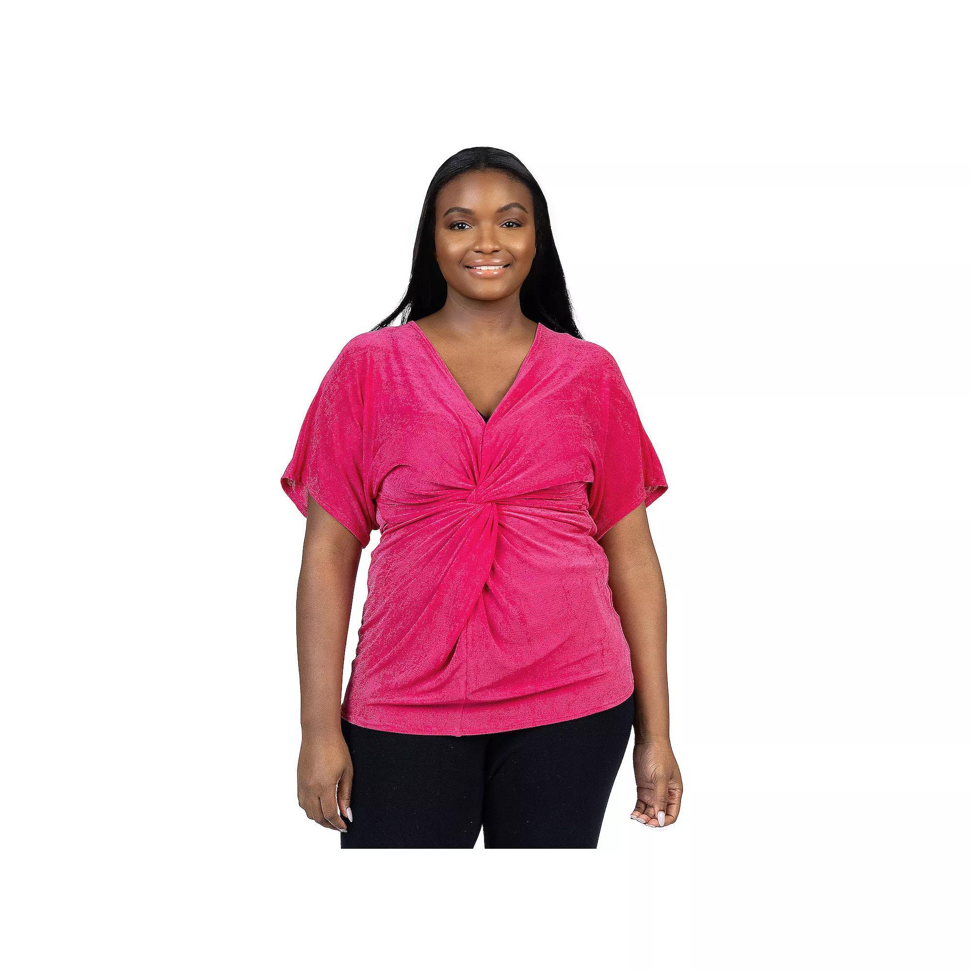 Plus Size 24Seven Comfort Apparel Twist Front Short Dolman Sleeve Top, Women's, Size: 2XL, Pink Product Image