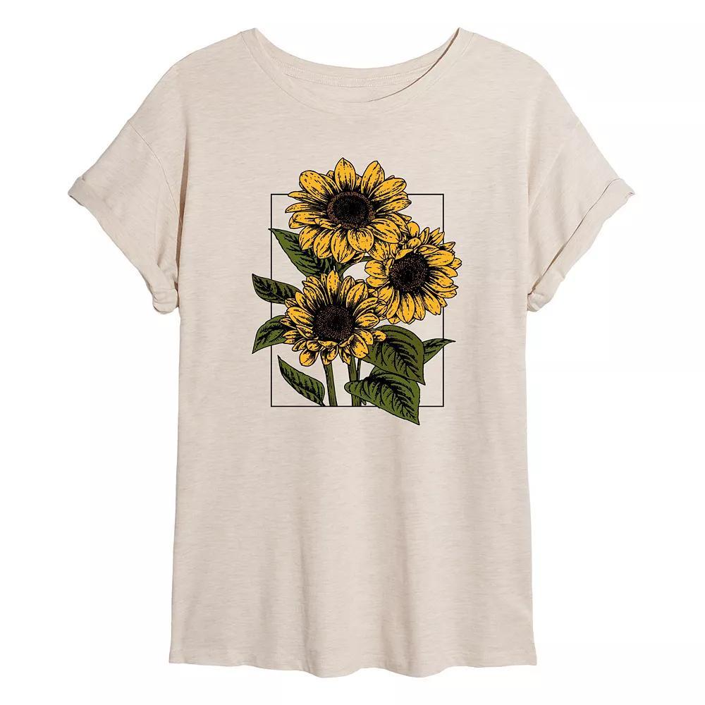 Juniors' Vintage Sunflowers Oversized Tee, Girl's, Size: Medium, Beige Product Image