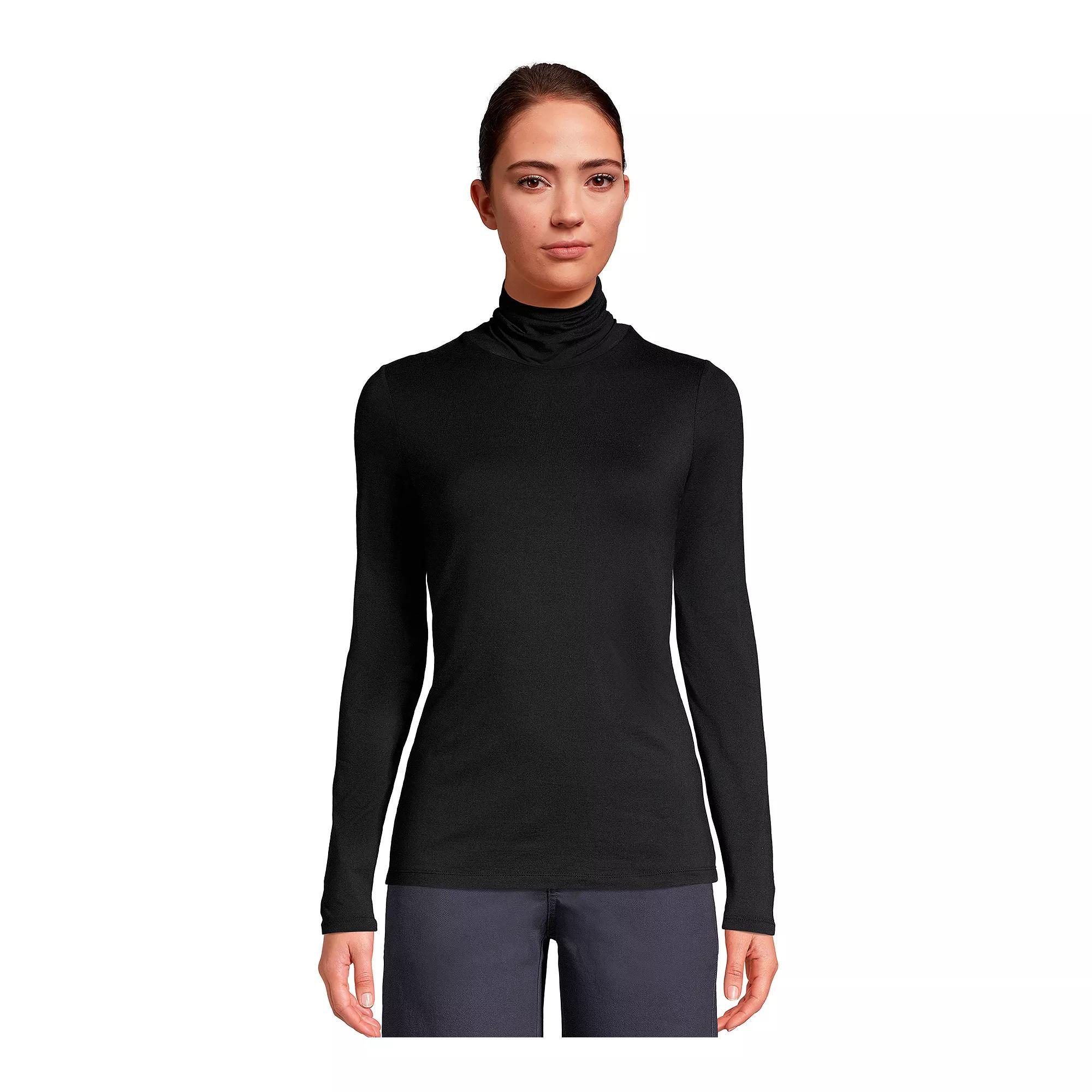 Women's Lands' End Lightweight Fitted Turtleneck, Size: Small Tall, Blue Product Image