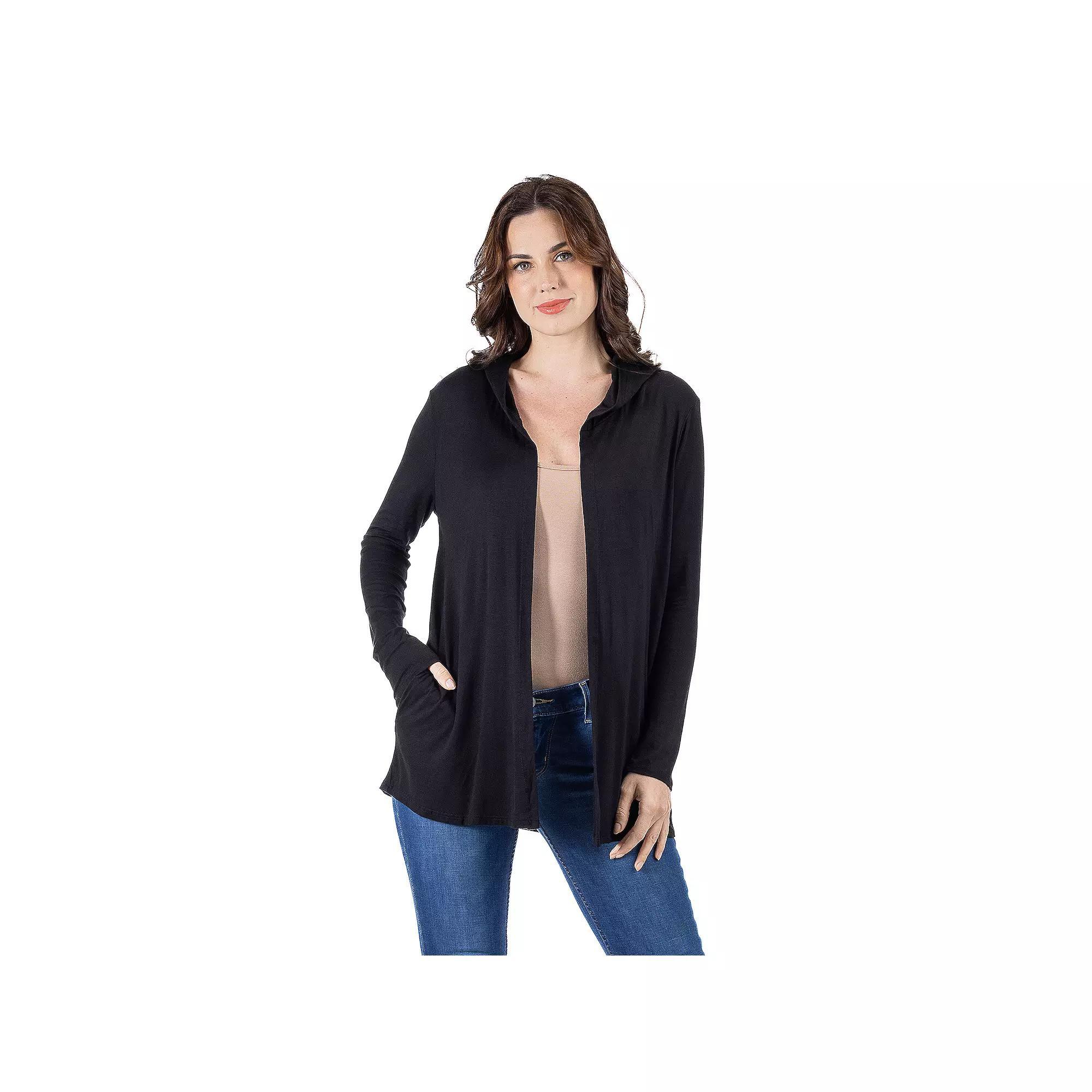 Womens 24Seven Comfort Apparel Open Front Lightweight Hooded Cardigan Product Image