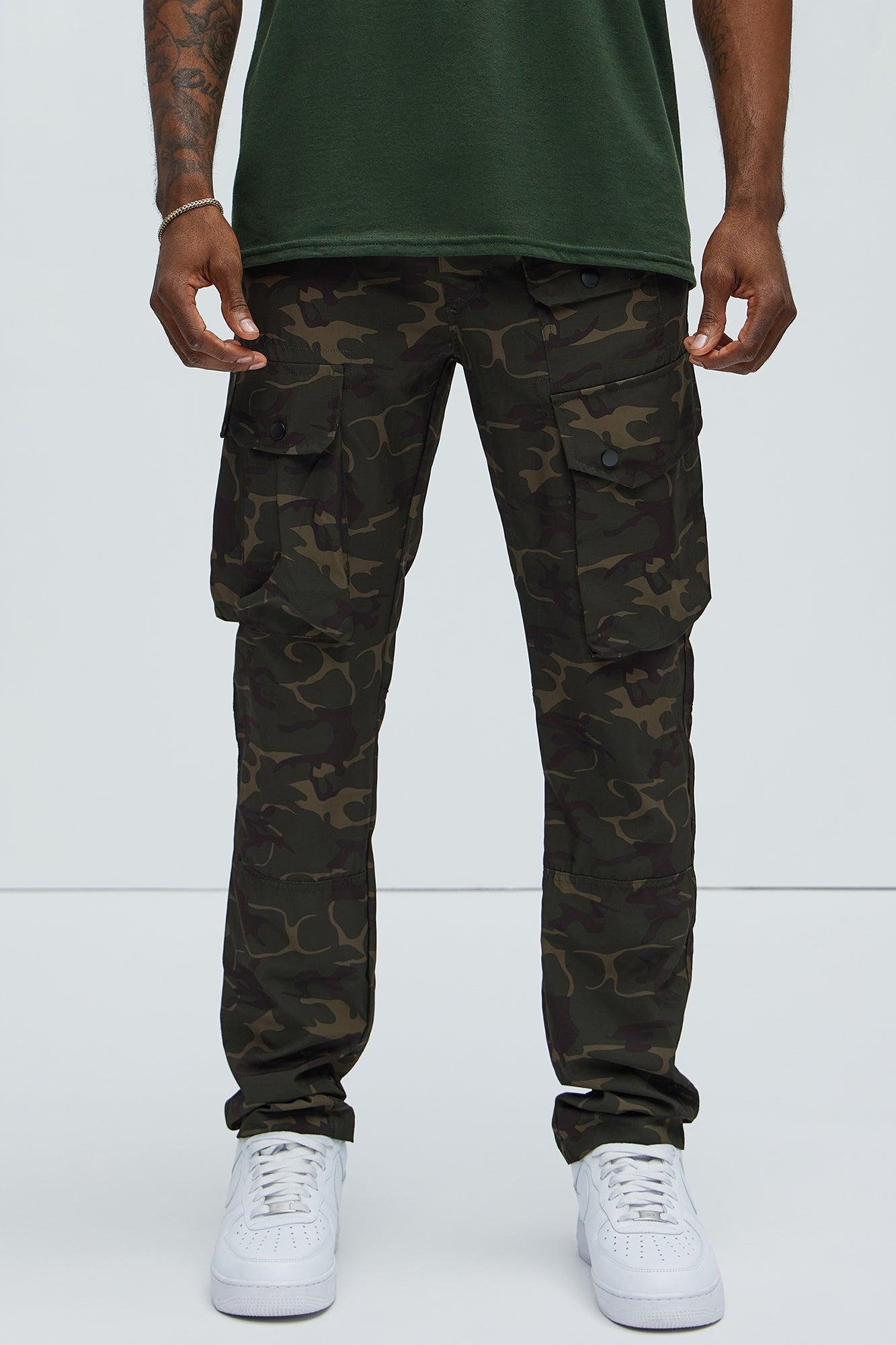 More Than One Nylon Straight Cargo Pants - Camouflage Product Image