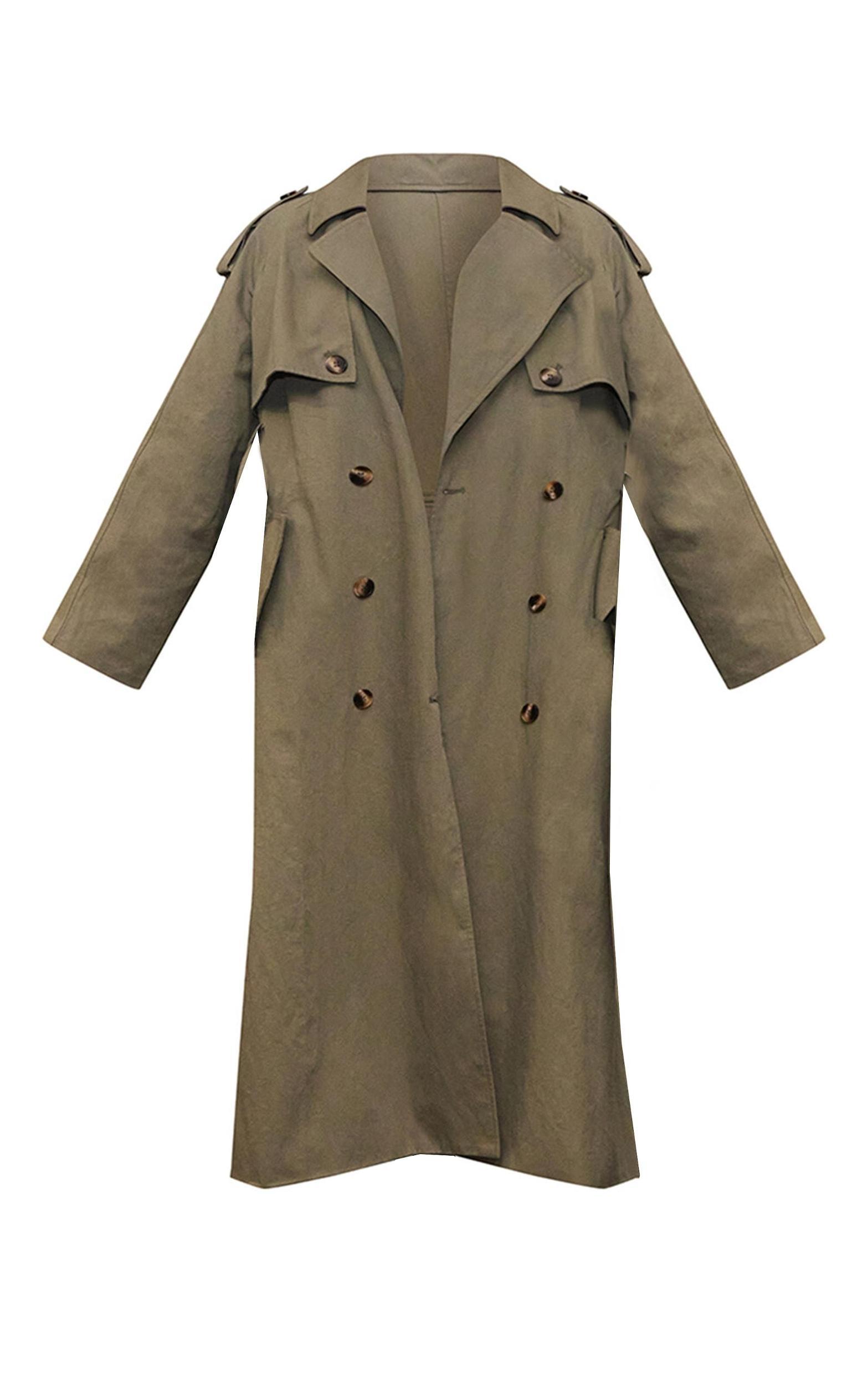  Khaki Belted Double Breasted Trench Coat Product Image