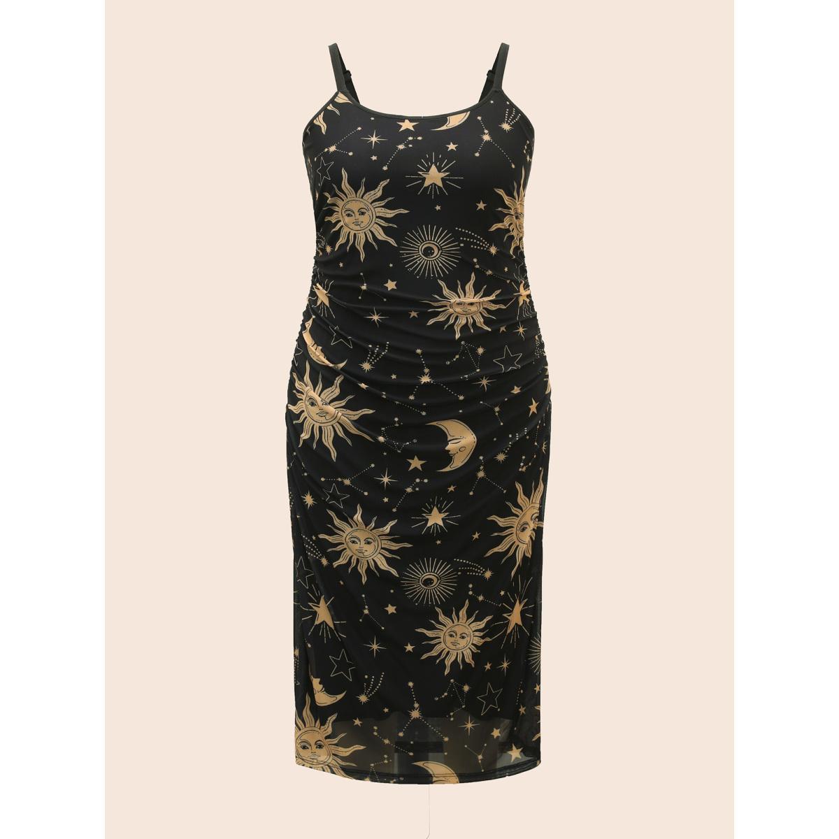Plus Size Cami Starry Mesh Chiffon Midi Dress Black Women Cocktail Texture Party Curvy Bloomchic 12/L Product Image