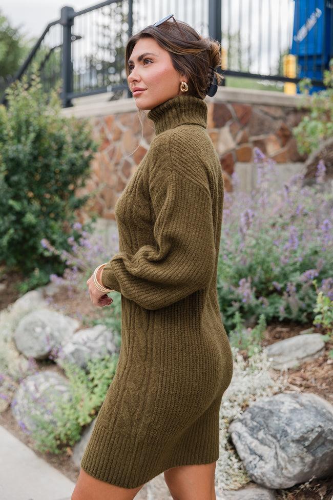Sweetest Harmony Olive Textured Turtleneck Dress FINAL SALE Product Image