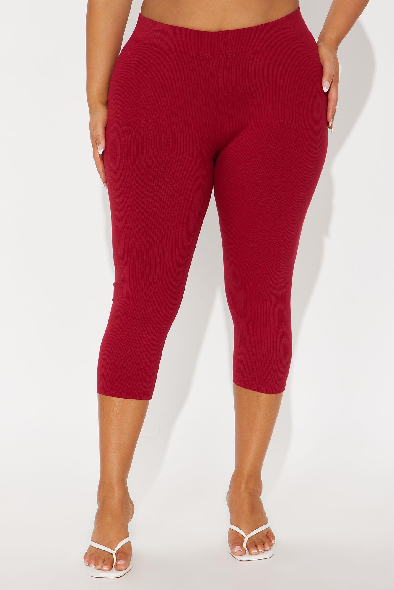 Tory Rib Heavy Contoured High Waisted Capri Legging - Red Product Image