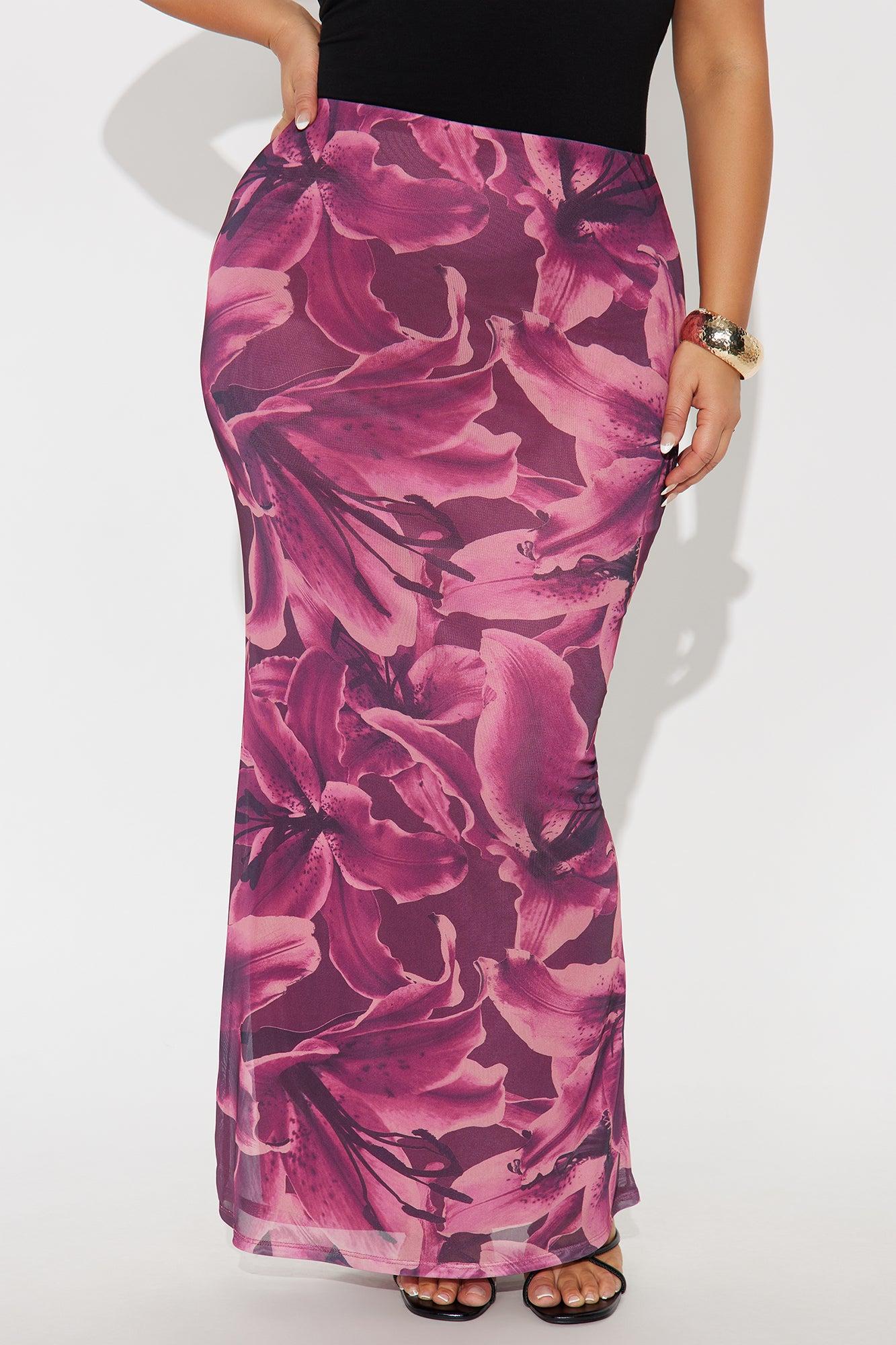 Late Nights In Santorini Floral Mesh Maxi Skirt - Purple/combo Product Image