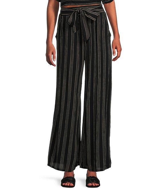 Angie Printed Mid Rise Tie Front Coordinating Wide Leg Pants Product Image