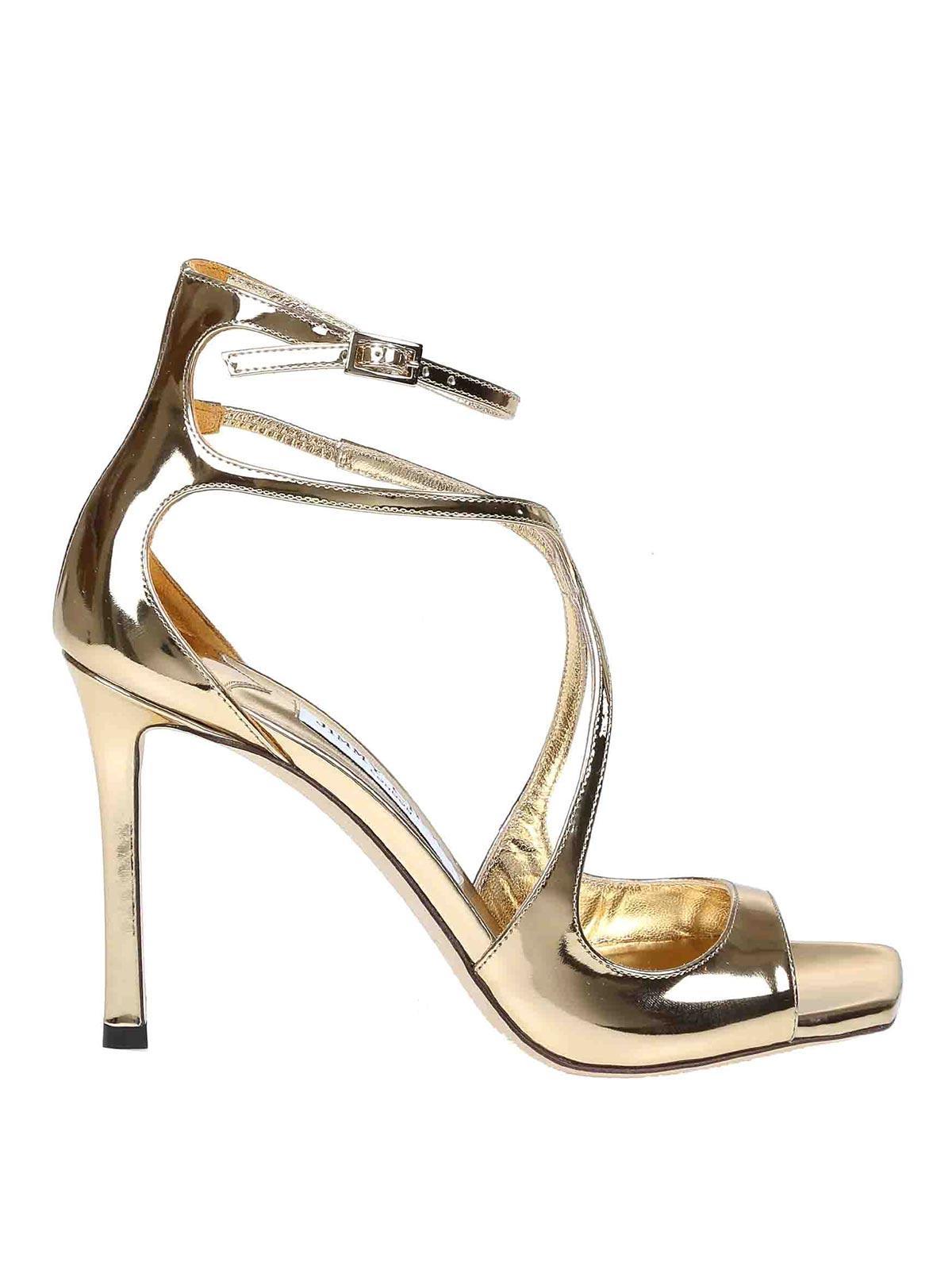 JIMMY CHOO Azia 95 Ankle Strapped Sandals In Gold Product Image