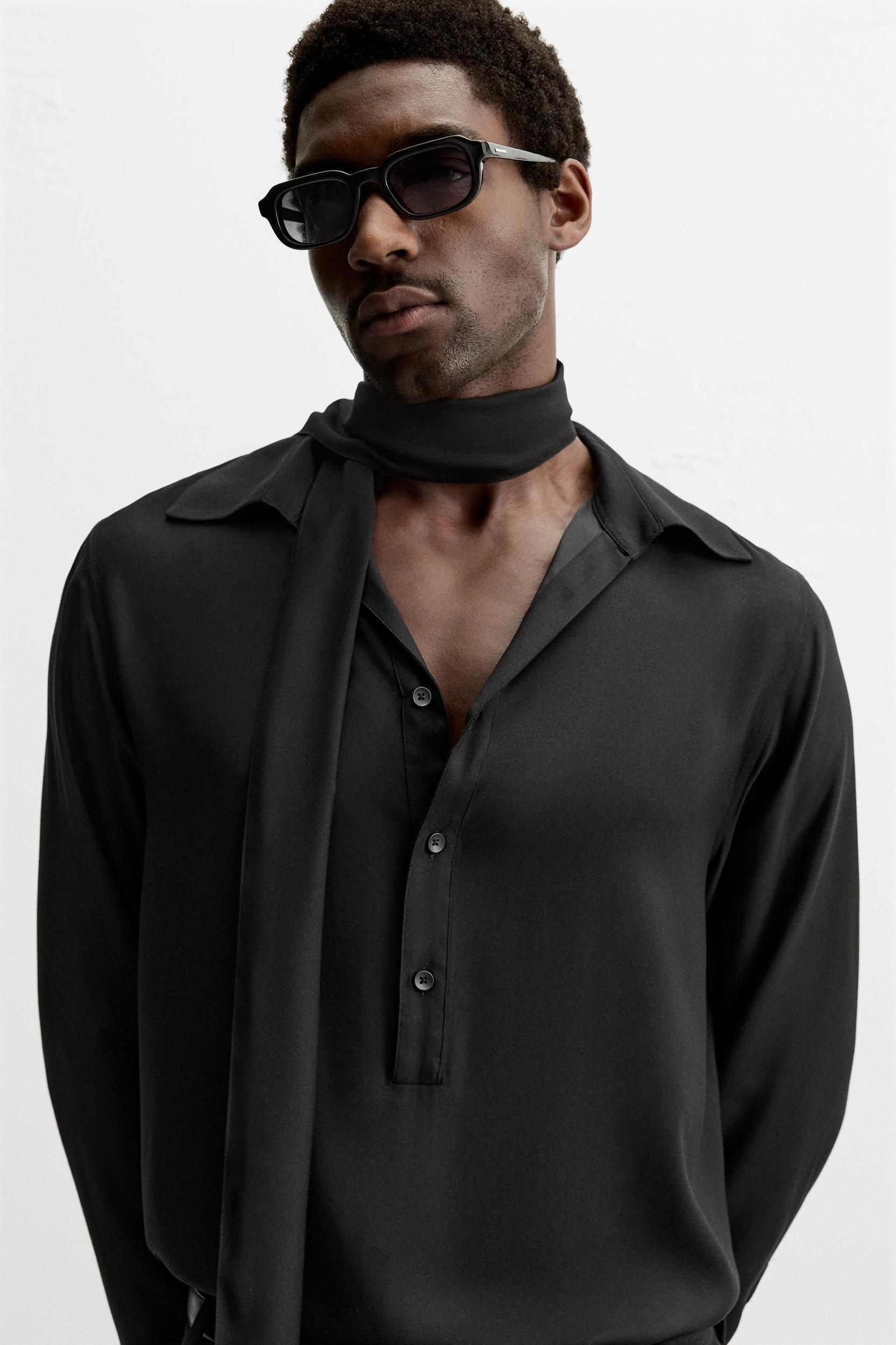 SATIN EFFECT TIE COLLAR SHIRT Product Image