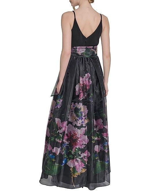 Eliza J V-Neck Sleeveless Floral Print Organza Ball Gown Product Image