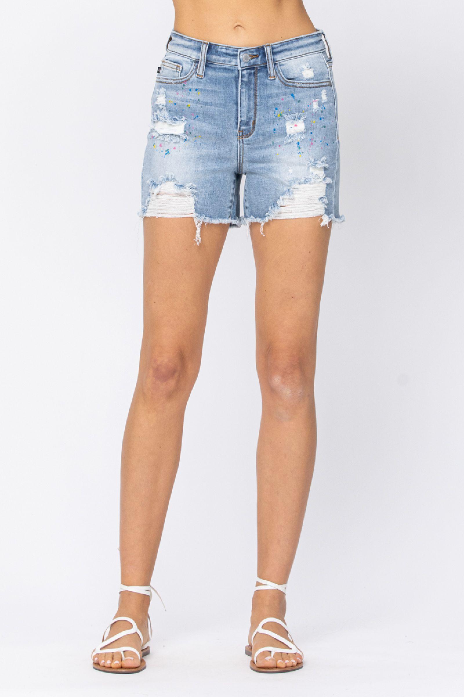 15204   Clarissa Rainbow Paint Splash Destroyed Shorts Product Image