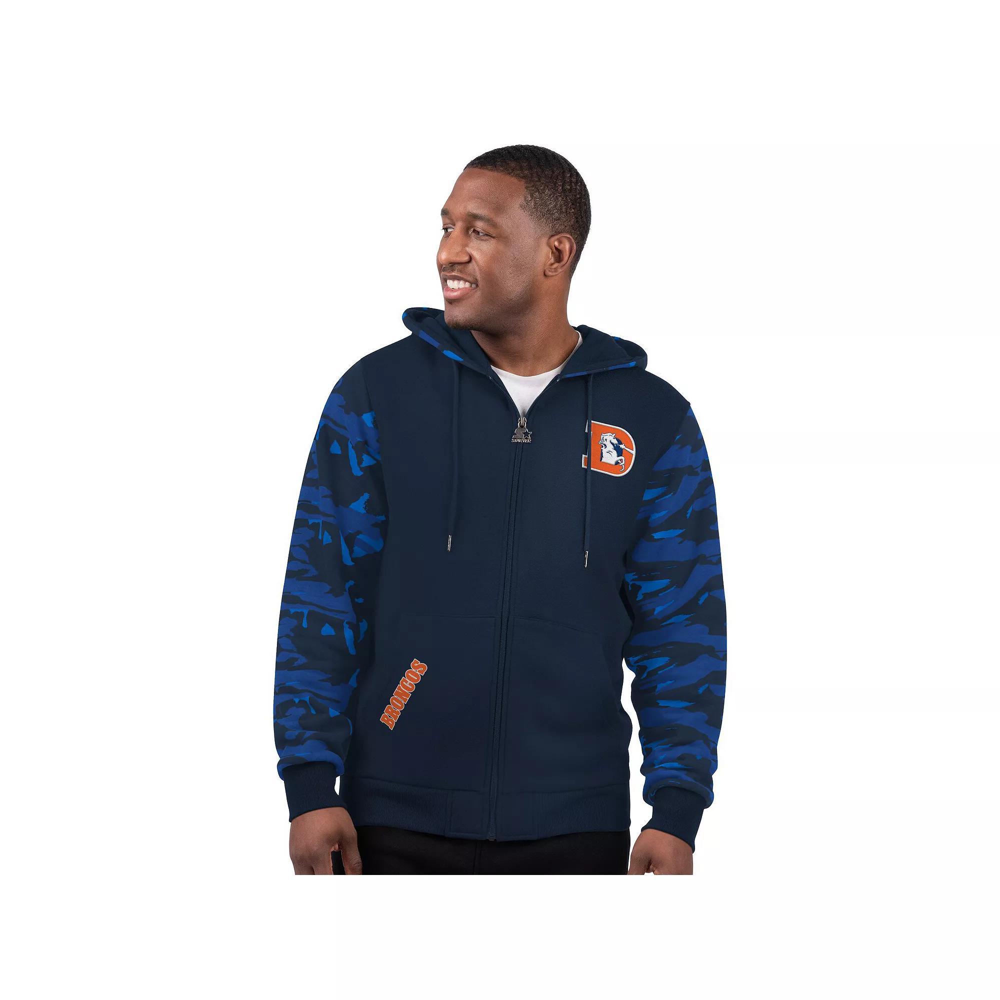 Mens Starter Denver Broncos Thursday Night Gridiron Vintage Logo Full-Zip Hoodie Blue Product Image