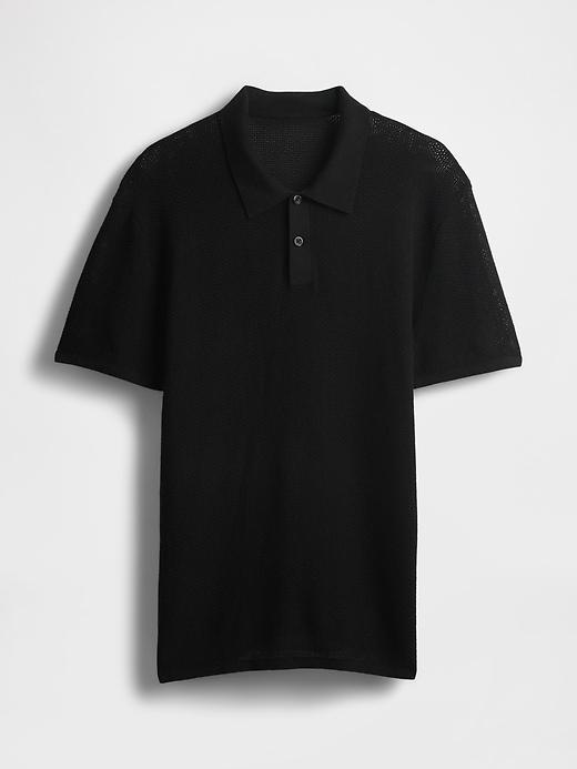 Textured Crochet Polo Shirt Product Image