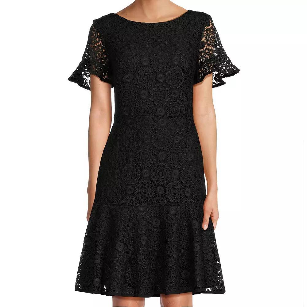 Women's Focus By Shani Lace Dress with Flounce Hem, Size: 8, Black Product Image