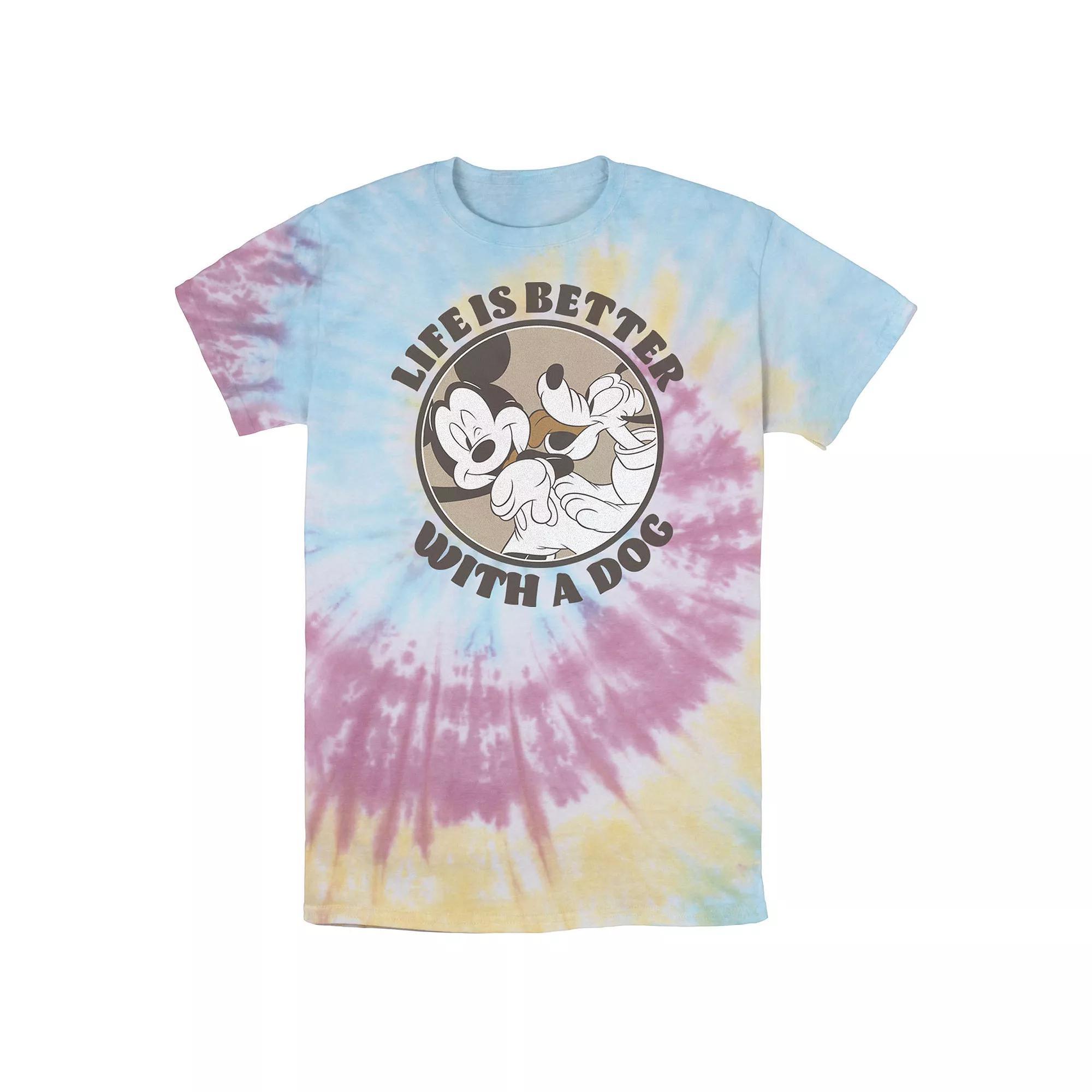 Men's Disney Mickey And Friends Life Is Better With A Dog Bomabrd Wash Tee, Size: Small, White Blue Product Image