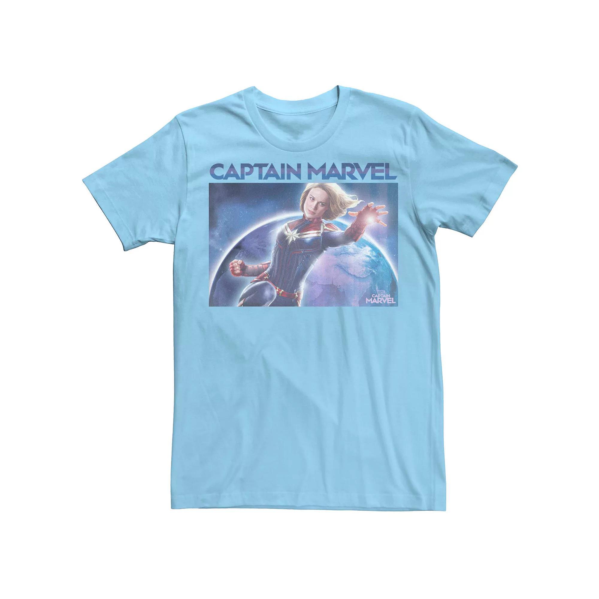 Men's Captain Marvel World Space Poster Tee, Size: Small, Light Blue Product Image