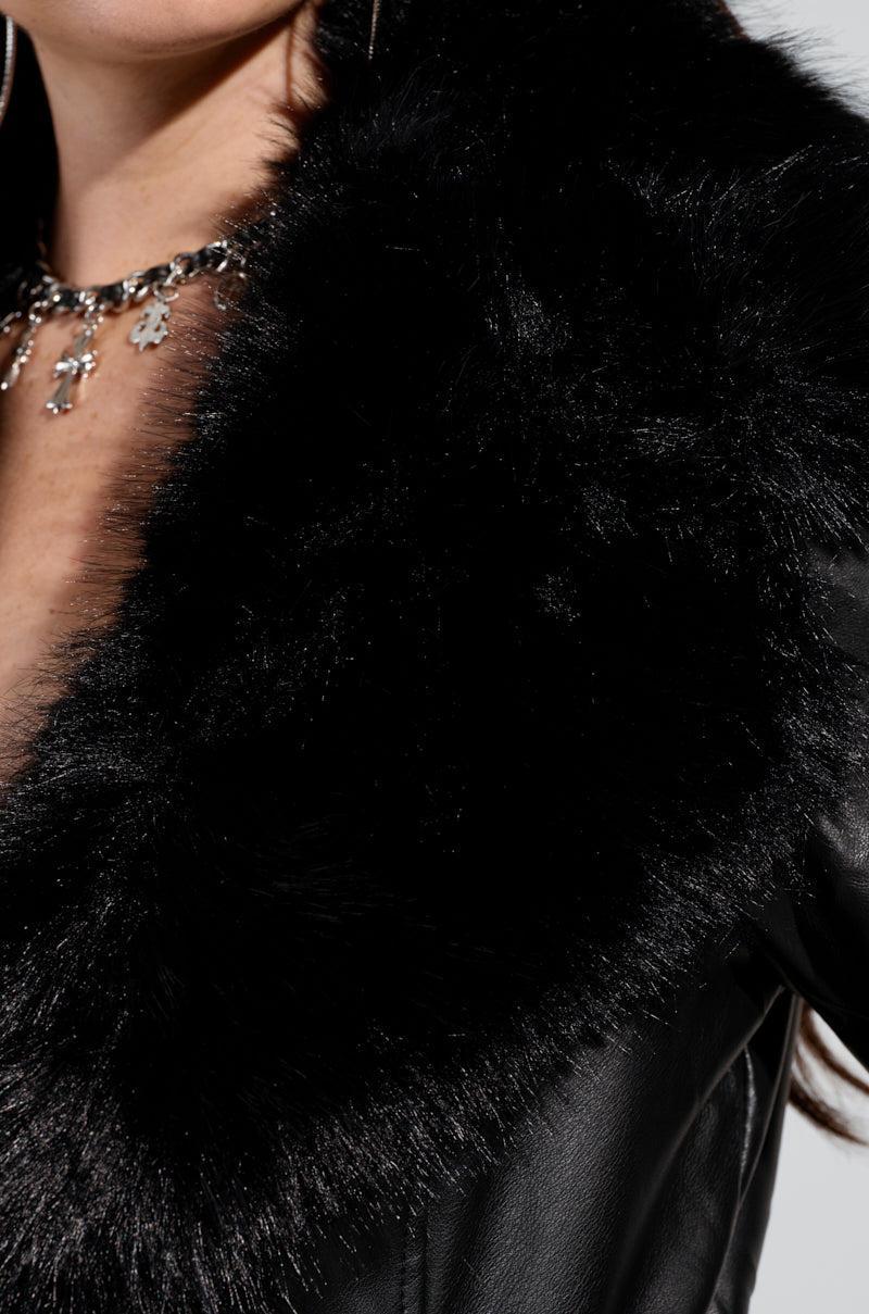 VIVAN LONG PU TRENCH WITH FAUX FUR TRIM Product Image
