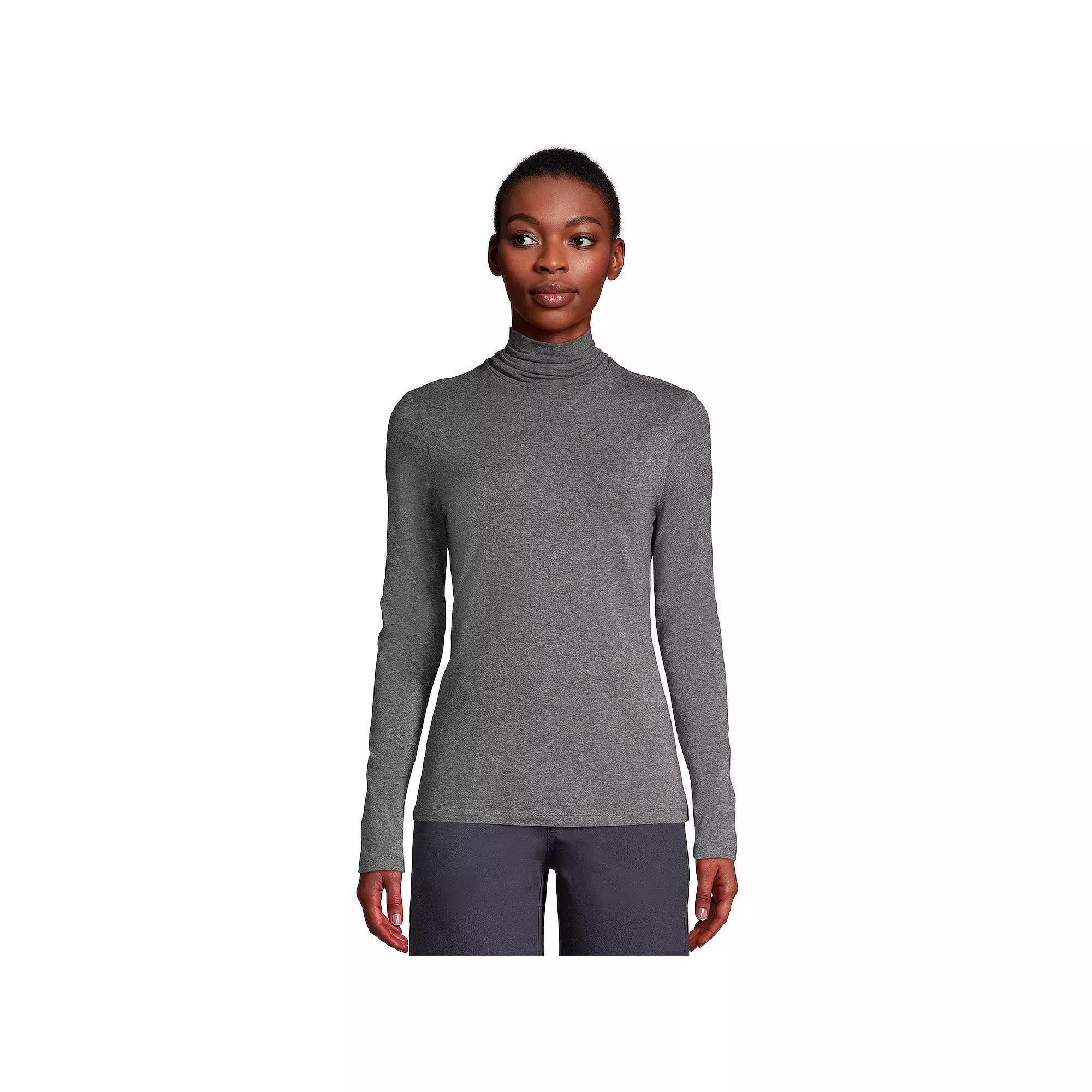 Petite Lands' End Lightweight Fitted Long Sleeve Turtleneck, Women's, Size: Small Petite, Estate Green Grey Product Image