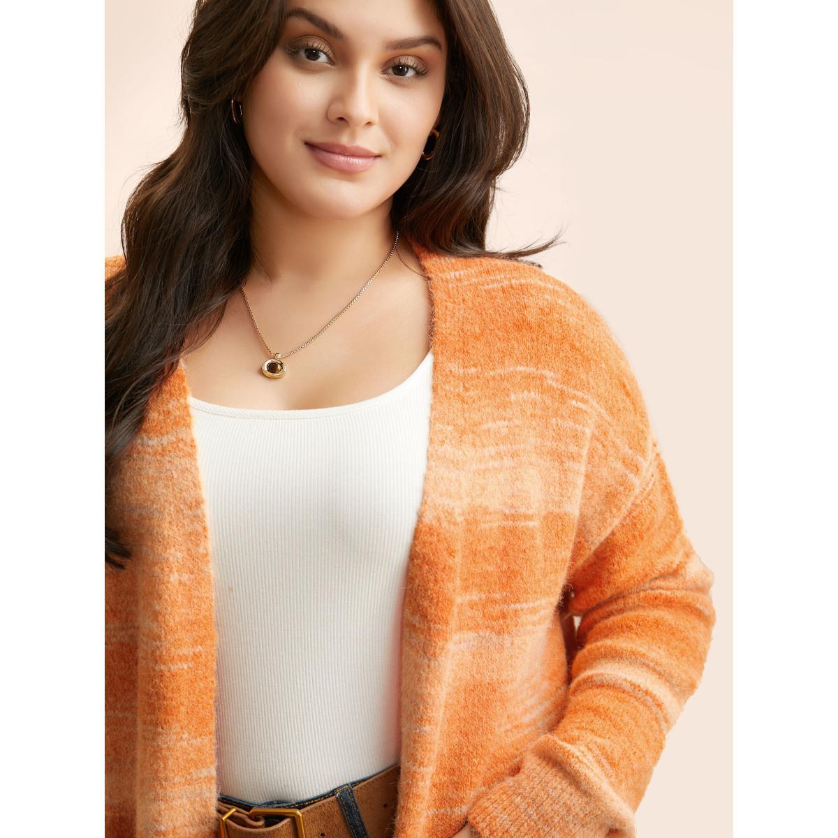 Plus Size Ombre Patch Pocket Drop Shoulder Cardigan Brightorange Women Casual Loose Long Sleeve Everyday Cardigans BloomChic 26/4X Product Image