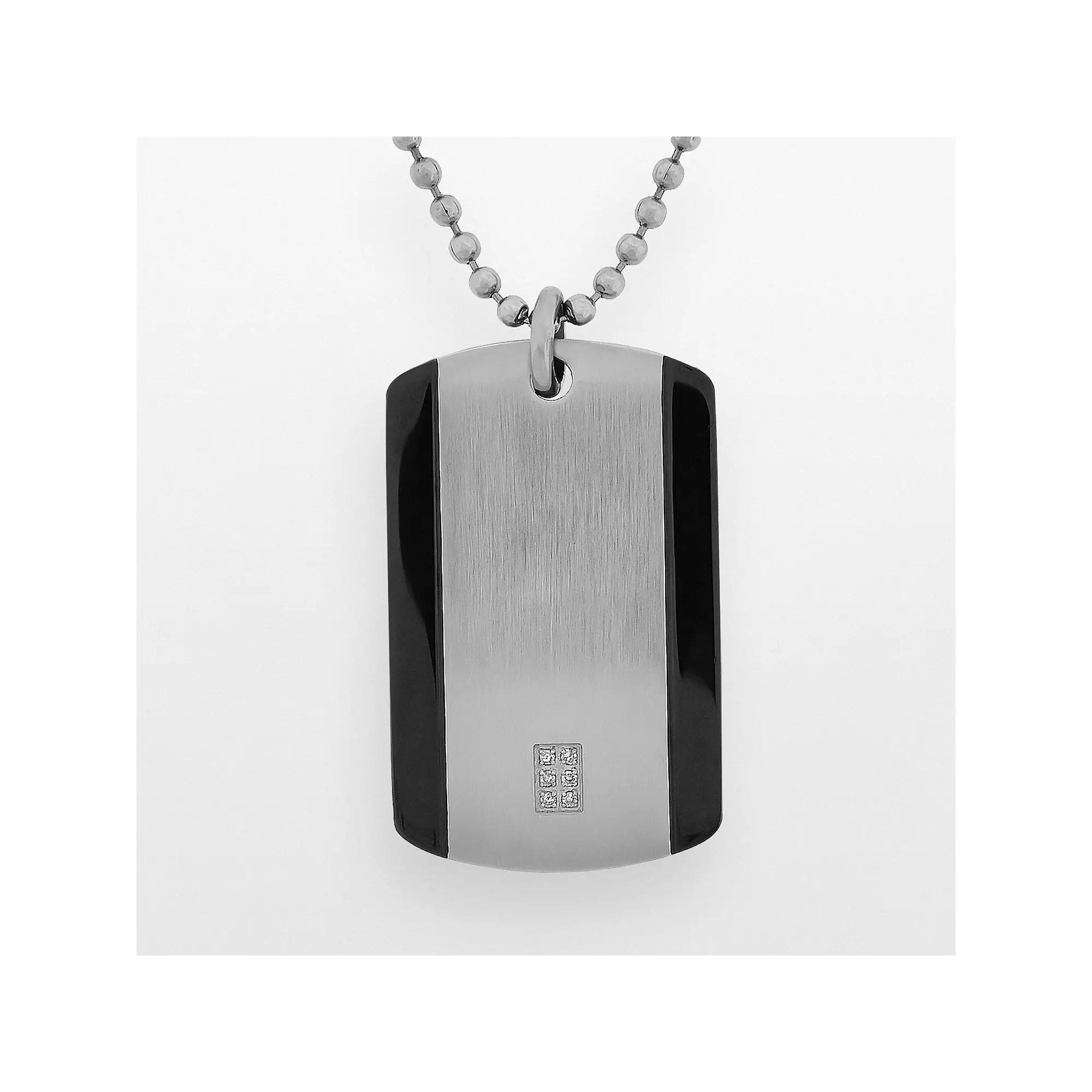LYNX Stainless Steel Diamond Accent Dog Tag - Men, Men's, Size: 22", Silver Product Image