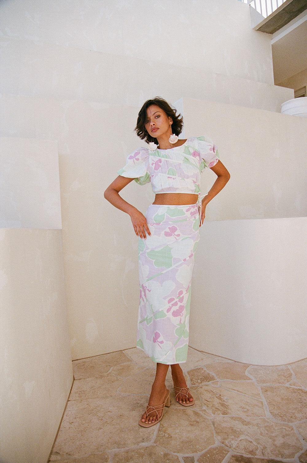 Elika Midi Skirt - Misty Floral Product Image