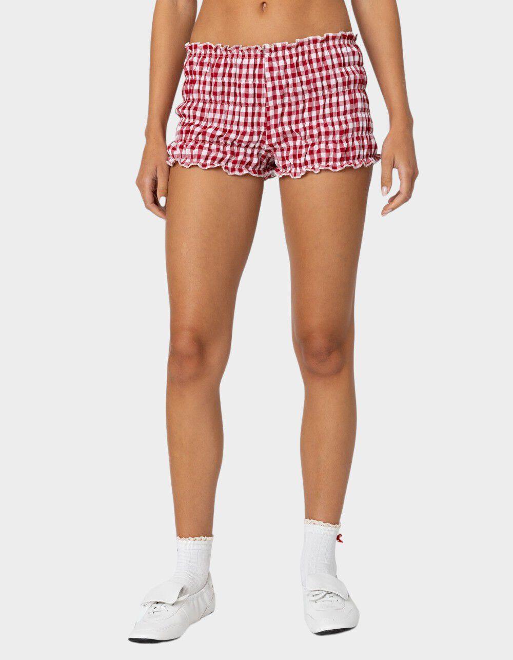EDIKTED Gingham Scrunch Shorts Product Image
