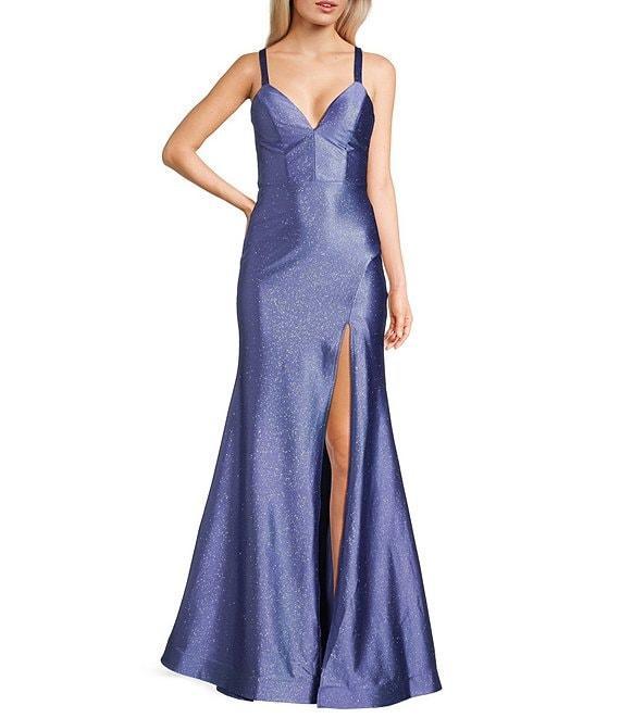 Honey and Rosie Glitter Knit V-Neck Sleeveless Gown Product Image