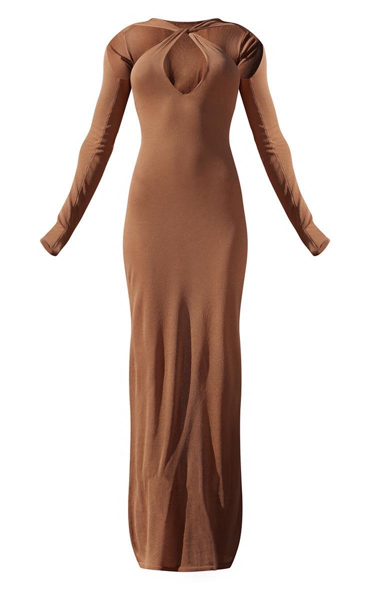 PLT Label Tan Knitted Twist Detail Sheer Maxi Dress Product Image