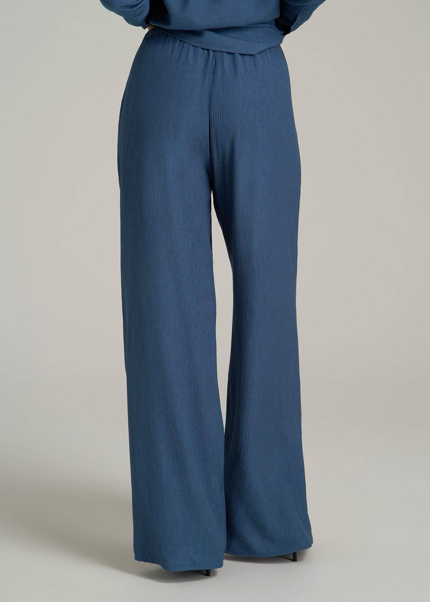 Crinkle Pull-on Wide-leg Pants for Tall Women in Flag Blue Product Image