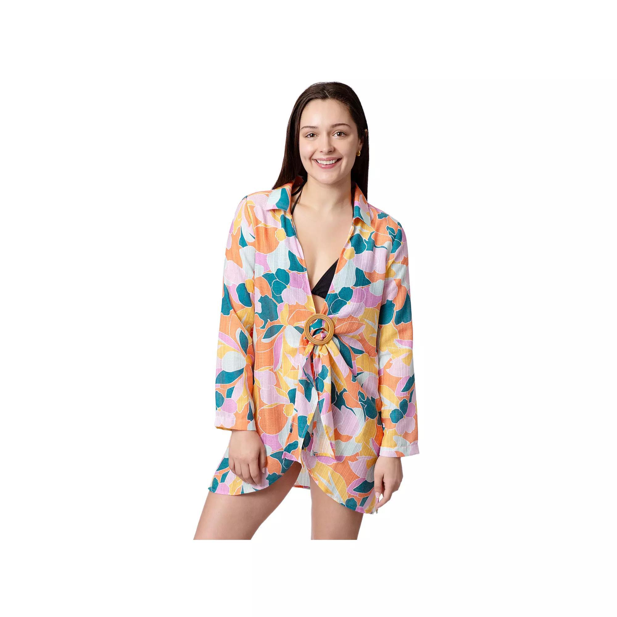 Women's Aqua Del Mar Tie-Front Coverup Swim Top, Size: XXL, Nectarine Product Image