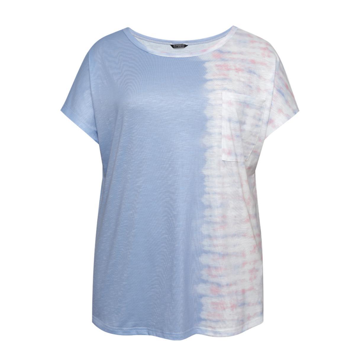 Plus Size Tie Dye Batwing Sleeve Cut Out Two Tone T-shirt Multicolor Women Casual Contrast Colorblock Round Neck Dailywear T-shirts BloomChic 10/M Product Image