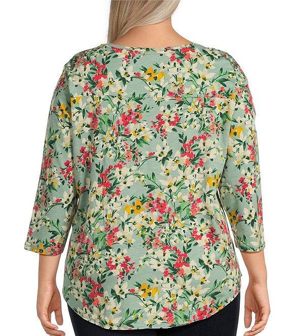 Westbound Plus Size Bundle Floral 3/4 Sleeve Knit Crew Neck Top Product Image