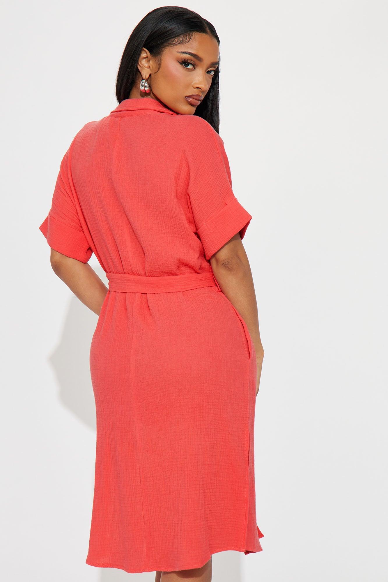 Patricia Shirt Midi Dress - Coral Product Image