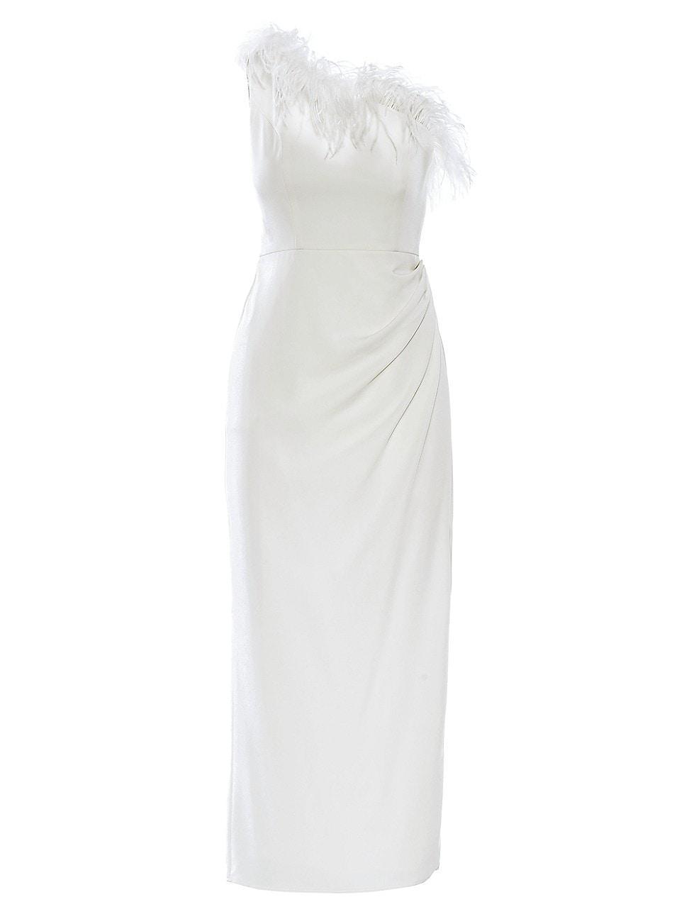 Womens Feather-Trim One-Shoulder Draped Dress Product Image