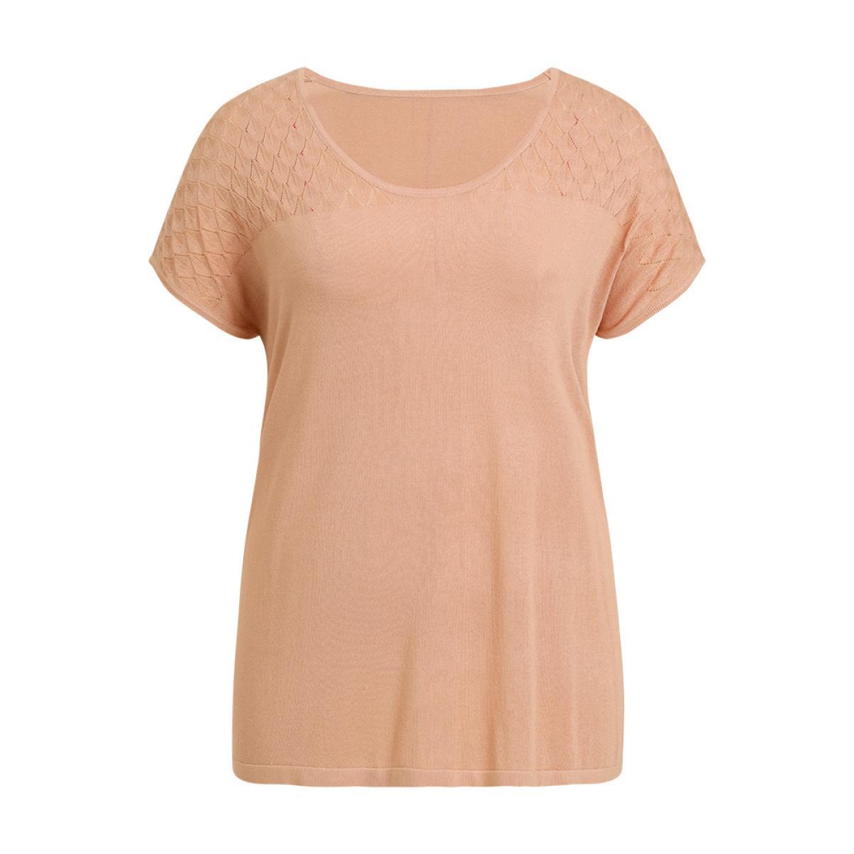 Plus Size Supersoft Essentials Plain Patchwork Batwing Sleeve Scoop Neck Pullover Salmon Women Casual Loose Short sleeve Scoop Neck Dailywear Pullovers BloomChic 12/L Product Image