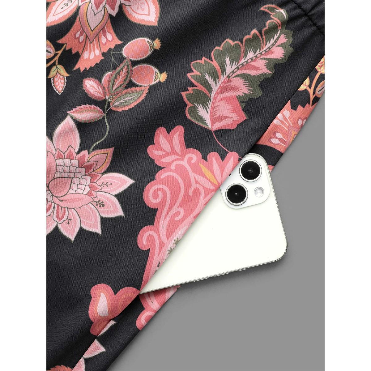 Plus Size Floral Boho Print Neck Cut-Out Dress Black Women Resort Cut-Out Notched collar Long Sleeve Curvy BloomChic 22-24/3X Product Image