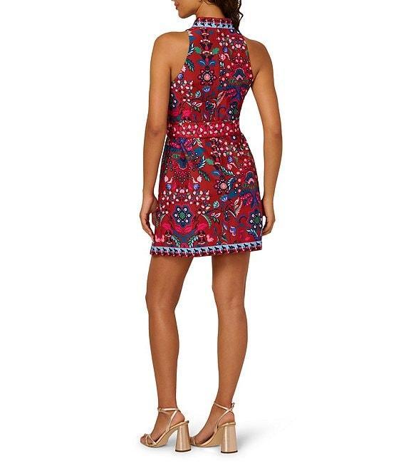 Adrianna Papell Sleeveless Printed Faux Wrap Belted Short Dress Product Image