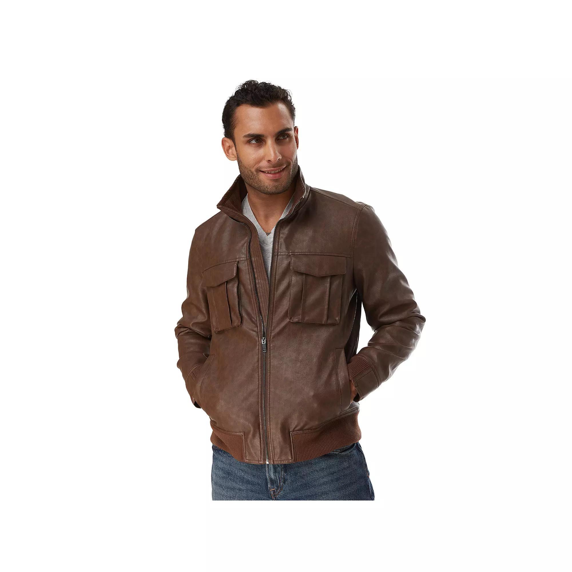 Big & Tall Apt. 9® Faux Leather Bomber Jacket, Men's, Size: XXL Tall, Brown Product Image