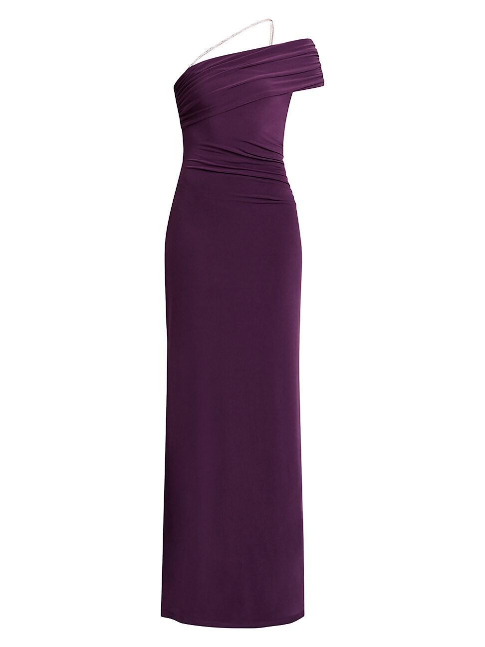 Womens One-Shoulder Crystal-Trim Gown Product Image